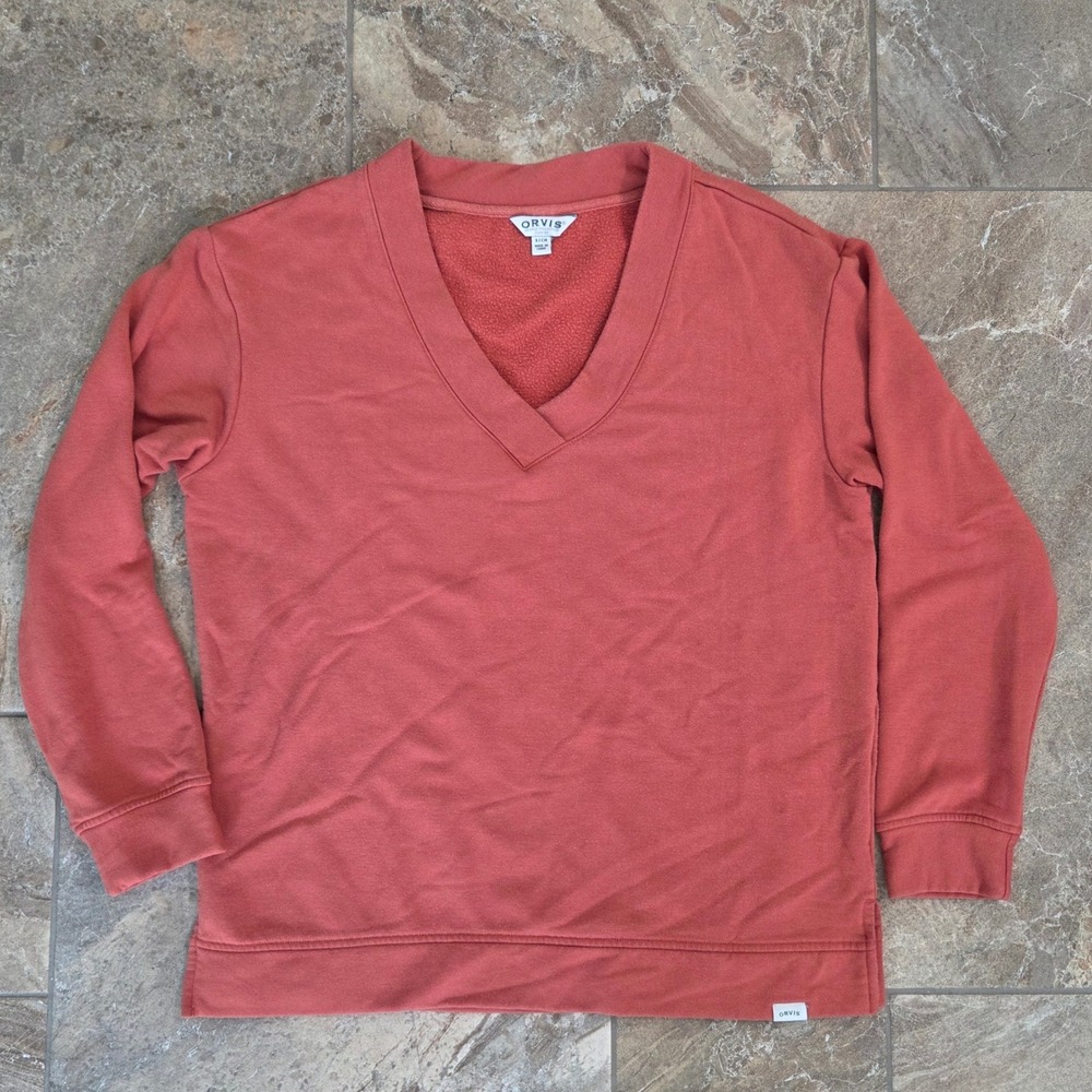 Orvis Classic Collection V Neck Sweatshirt Top Pullover Coral Womens Small